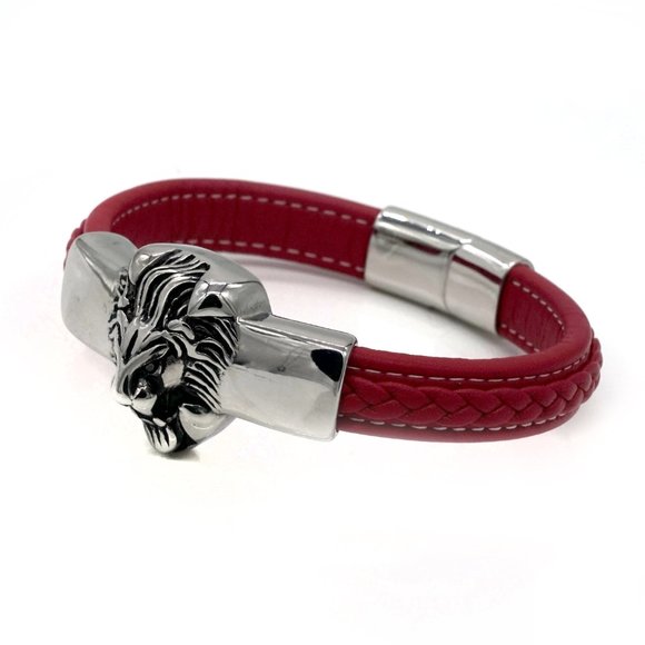 🎉HOST PICK🎉 Men's Red leather bracelet with Lions head and magnetic clasp. - Picture 4 of 5